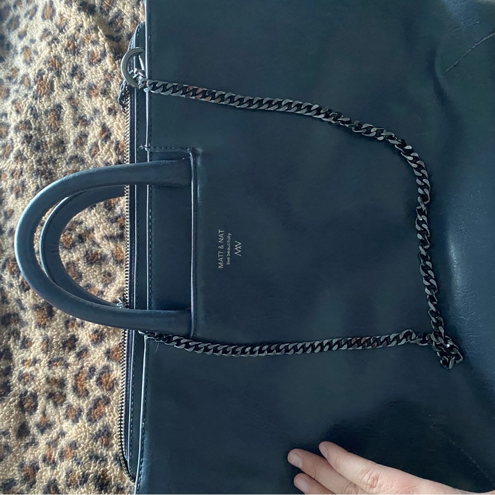 Matt & Nat Navy Leather Tote with Chain Strap
